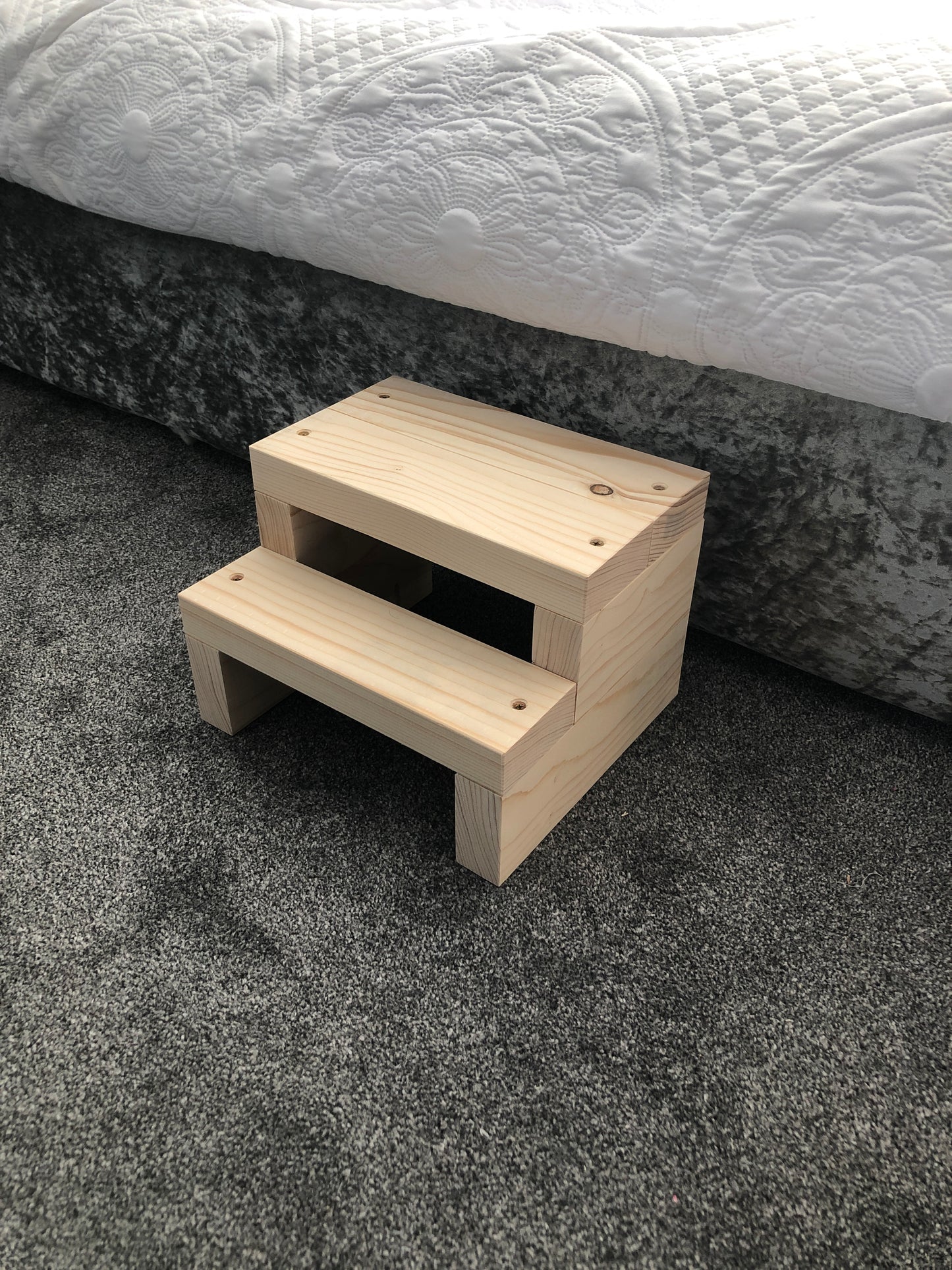 Handmade 2-tier wooden step stool, ideal for reaching high places in any room. Crafted from Scandinavian Pine with a two-tone finish. Base available in select Farrow and Ball colors. Dimensions: W: 30cm, H: 21cm, D: 26cm. Other colour options include Fresh Pine. Variations in grain and colour may occur due to the unique nature of each piece of wood