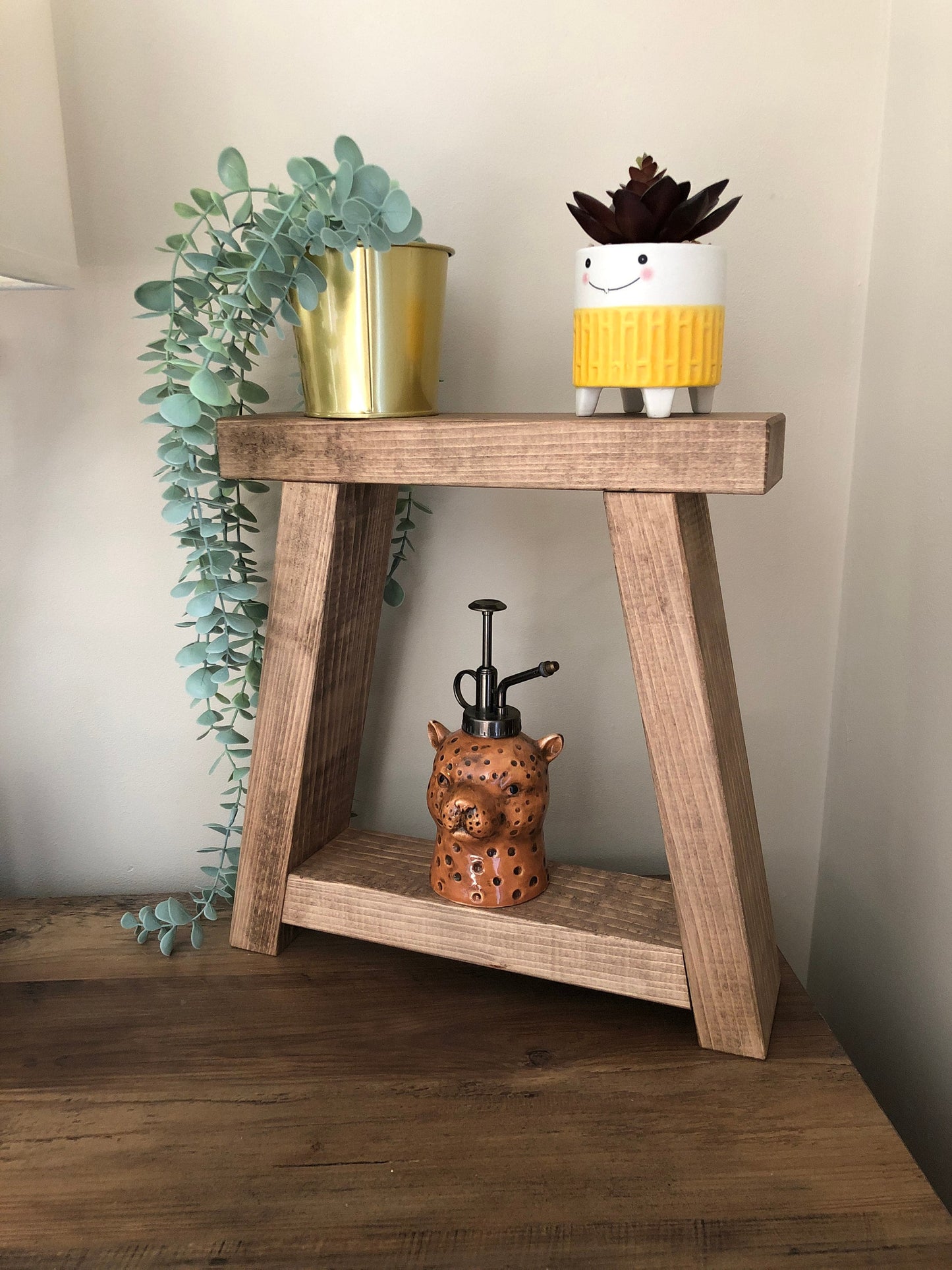 Slim Rustic Wooden Display Stand | Bathroom Tidy