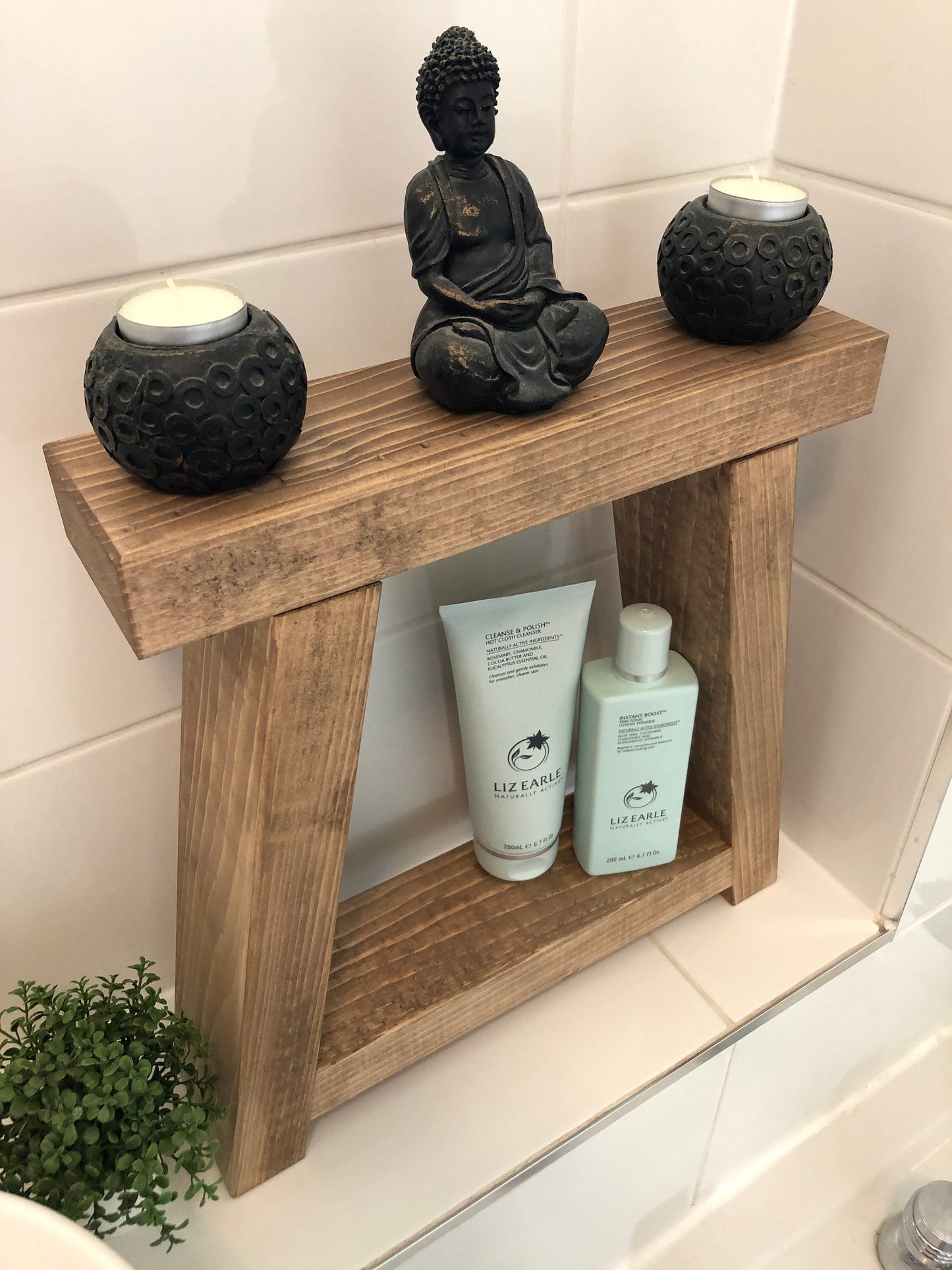 Slim Rustic Wooden Display Stand | Bathroom Tidy