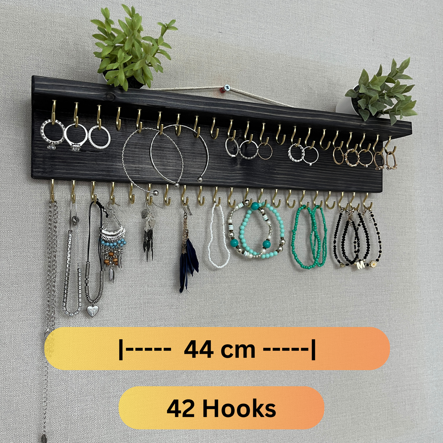 Large Double Row Jewellery Organiser | Necklace Storage With Shelf | Earring Holder