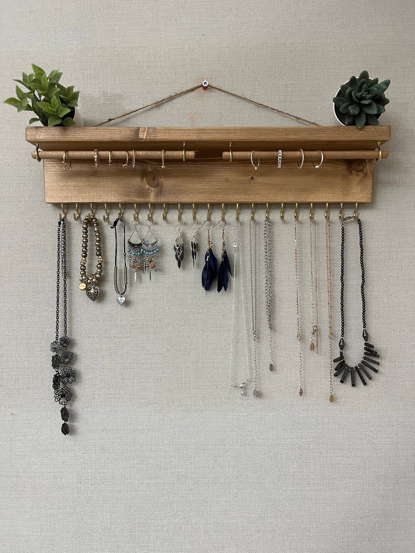 Large Double Rod Jewellery Organiser | Necklace Storage With Shelf | Earring Holder