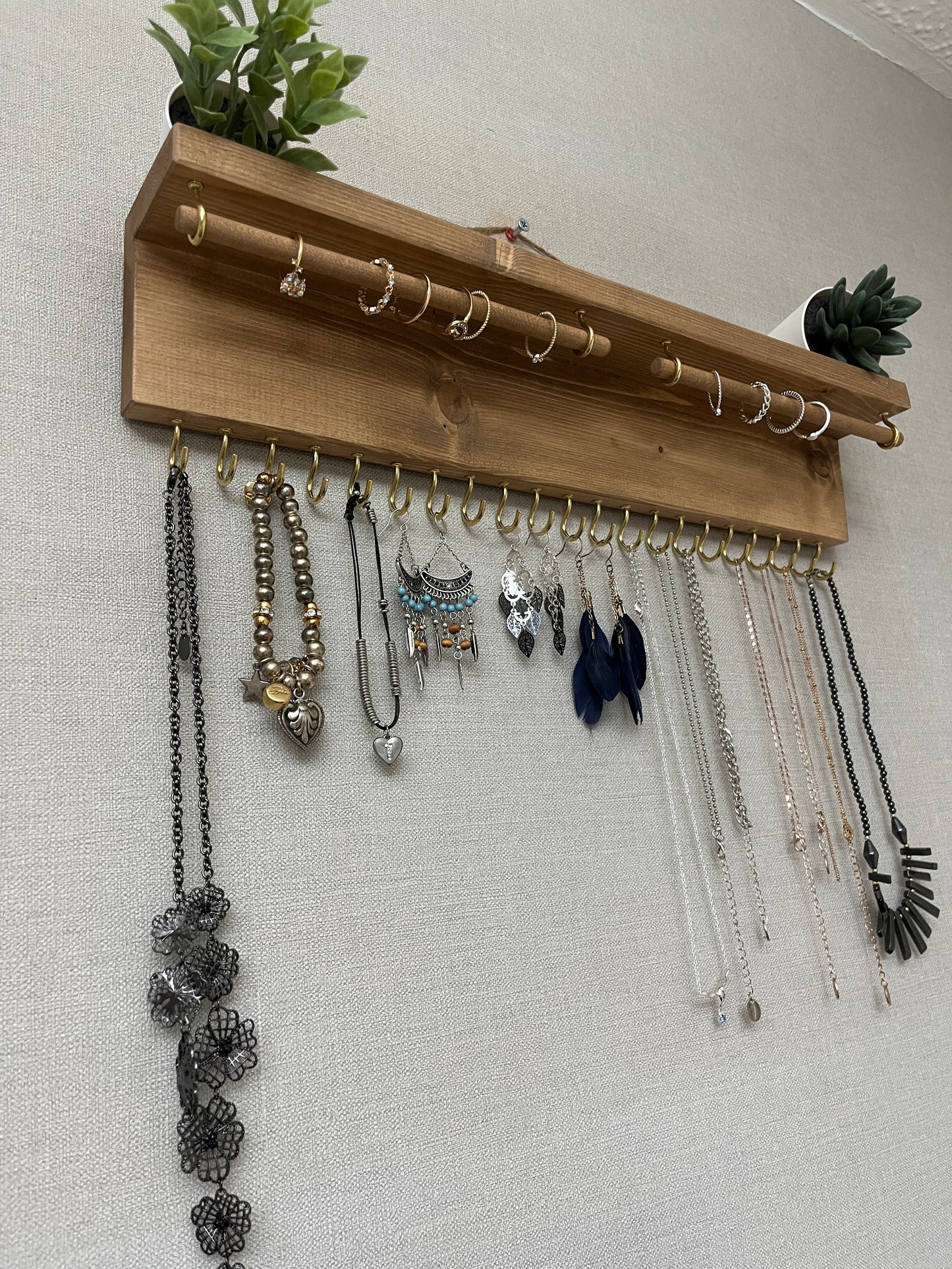 Large Double Rod Jewellery Organiser | Necklace Storage With Shelf | Earring Holder