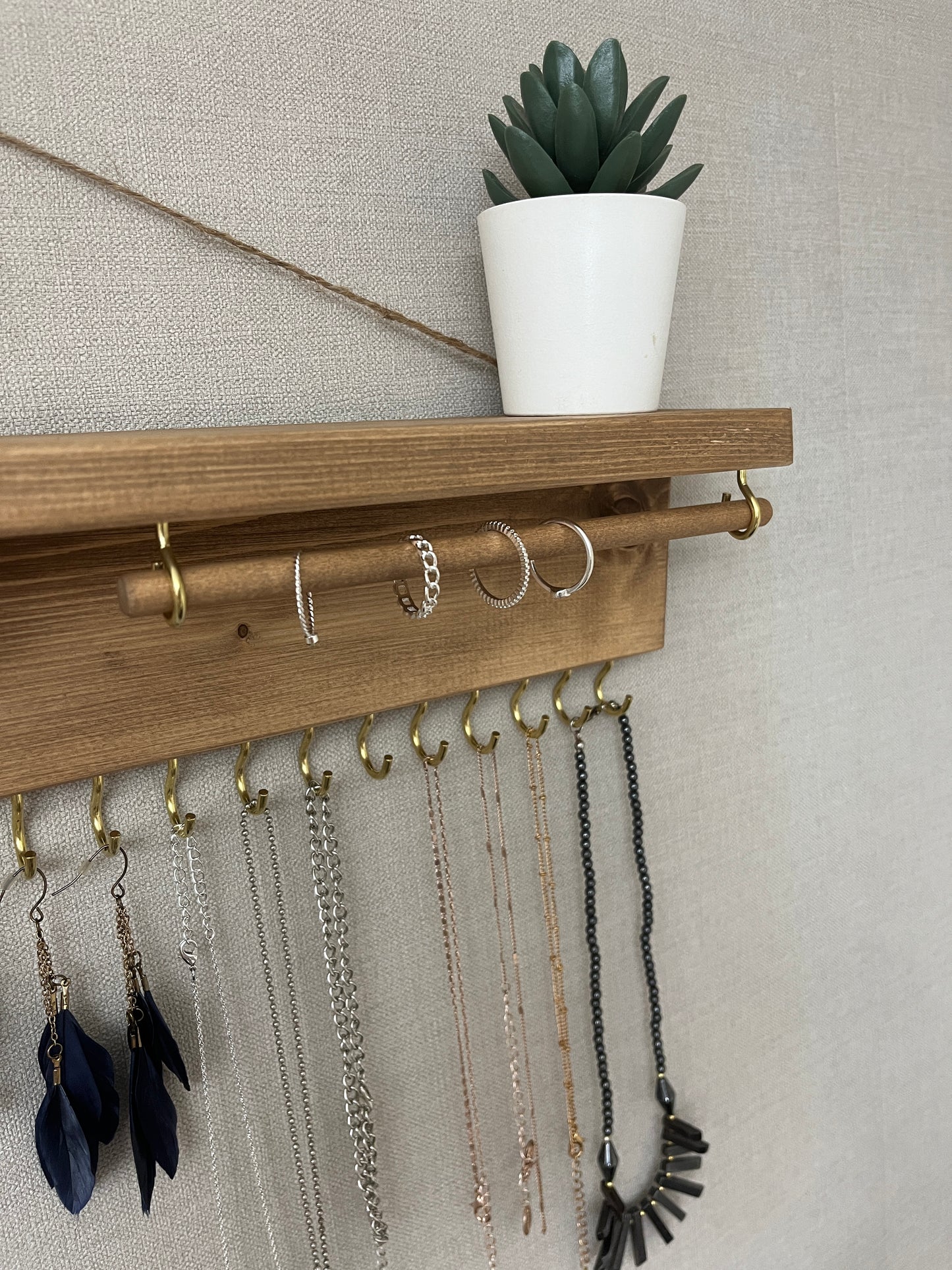 Large Double Rod Jewellery Organiser | Necklace Storage With Shelf | Earring Holder