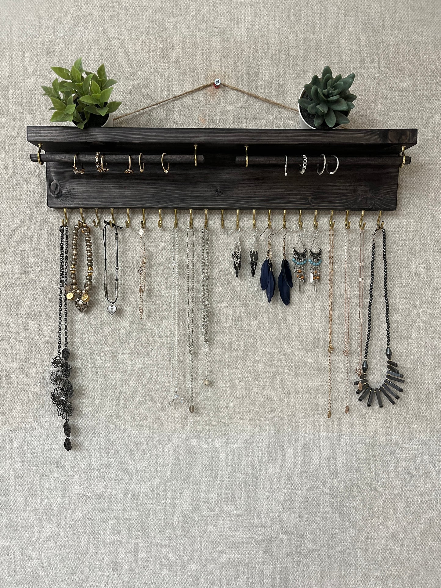 Large Double Rod Jewellery Organiser | Necklace Storage With Shelf | Earring Holder