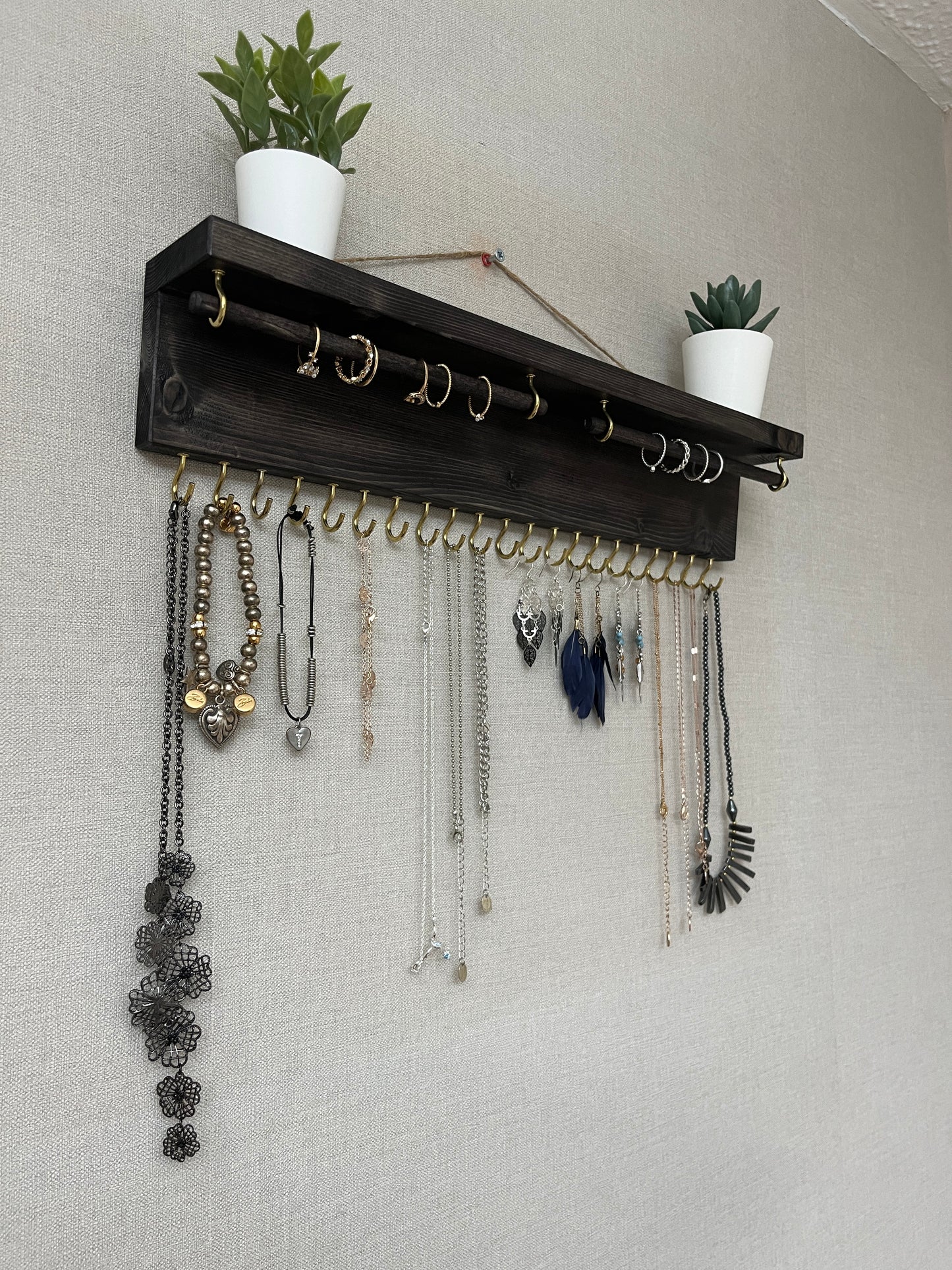 Large Double Rod Jewellery Organiser | Necklace Storage With Shelf | Earring Holder