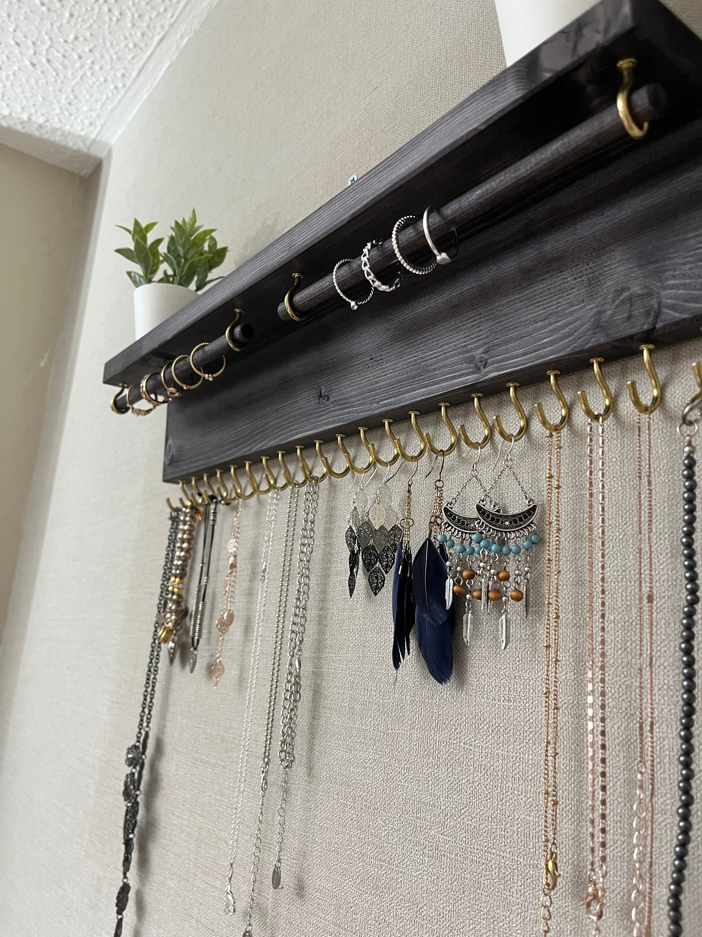 Large Double Rod Jewellery Organiser | Necklace Storage With Shelf | Earring Holder