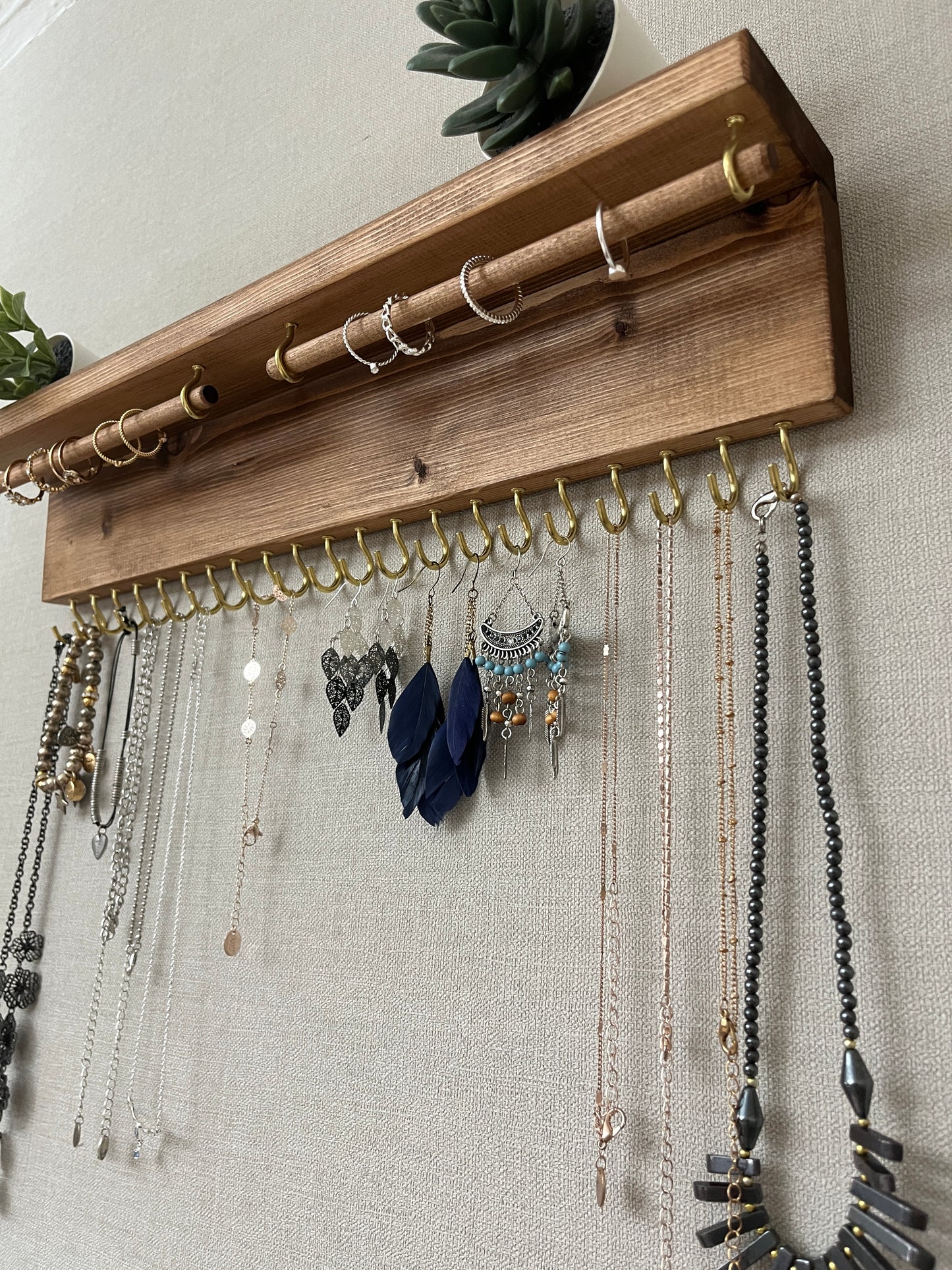 Large Double Rod Jewellery Organiser | Necklace Storage With Shelf | Earring Holder