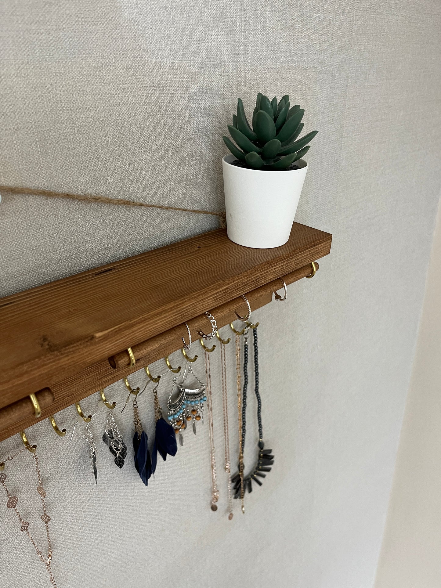 Large Double Rod Jewellery Organiser | Necklace Storage With Shelf | Earring Holder