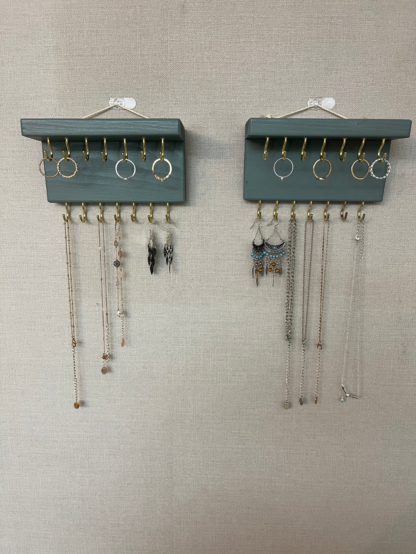 Painted Twin Hook Wall Mountable Jewellery Holder |  Organiser With Shelf | Earring Holder | Necklace Storage