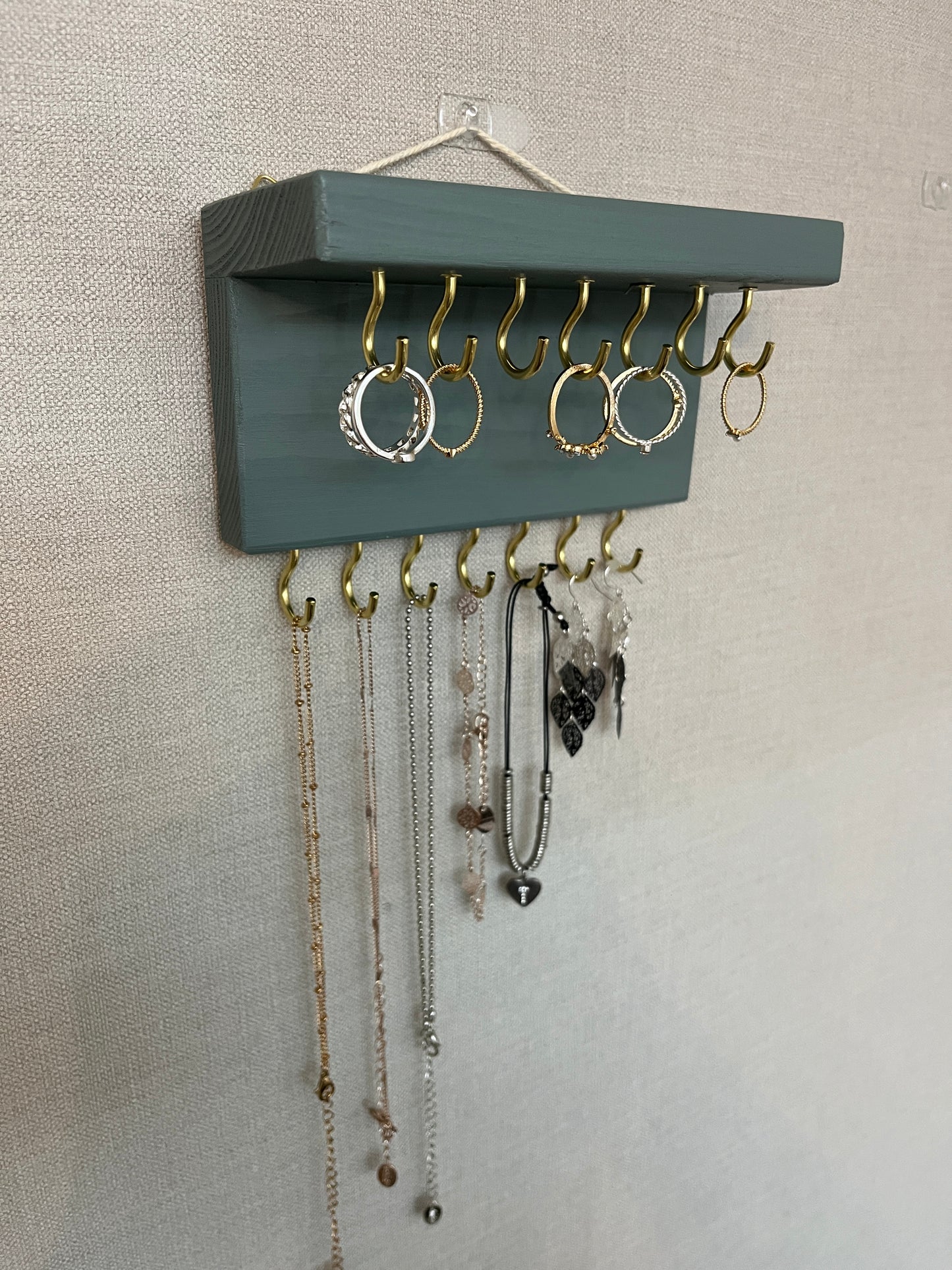 Painted Hook Wall Mountable Jewellery Holder |  Organiser With Shelf | Earring Holder | Necklace Storage