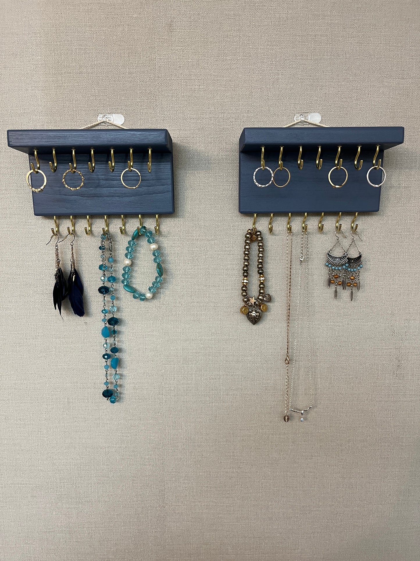 Painted Twin Hook Wall Mountable Jewellery Holder |  Organiser With Shelf | Earring Holder | Necklace Storage