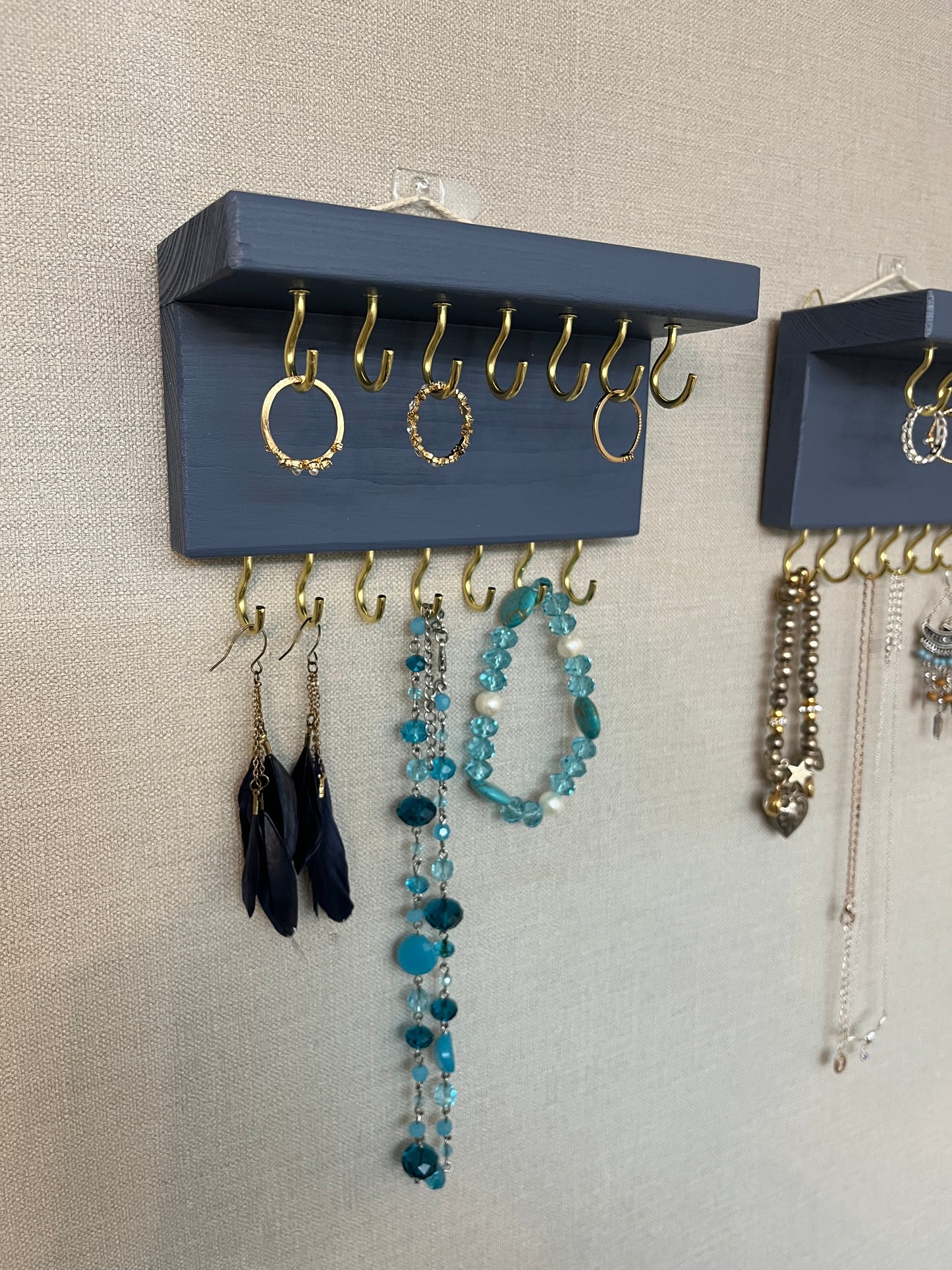 Painted Twin Hook Wall Mountable Jewellery Holder |  Organiser With Shelf | Earring Holder | Necklace Storage