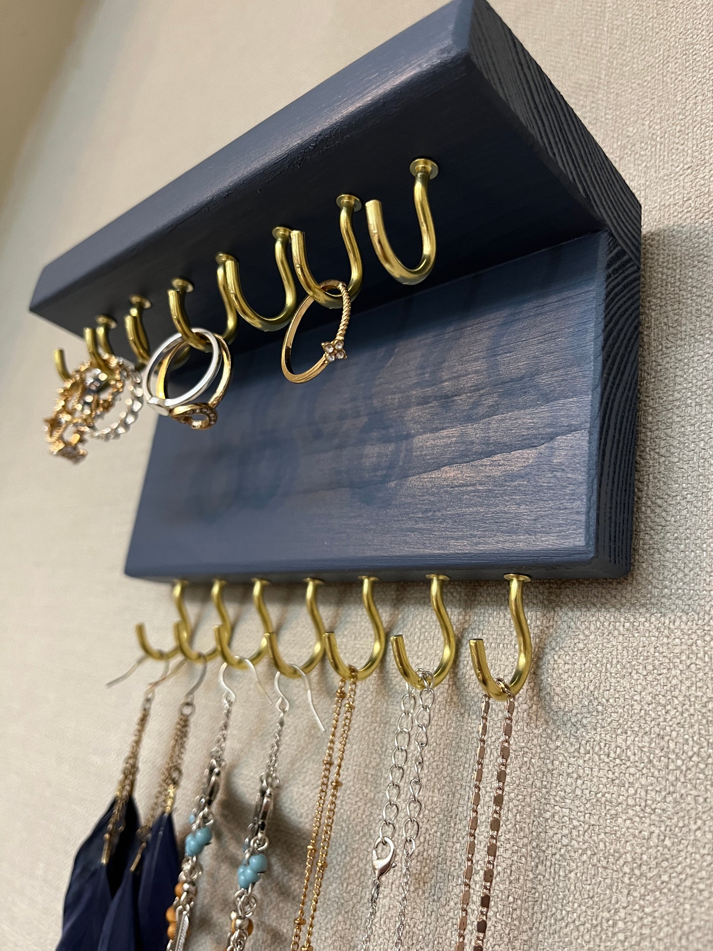 Painted Twin Hook Wall Mountable Jewellery Holder |  Organiser With Shelf | Earring Holder | Necklace Storage