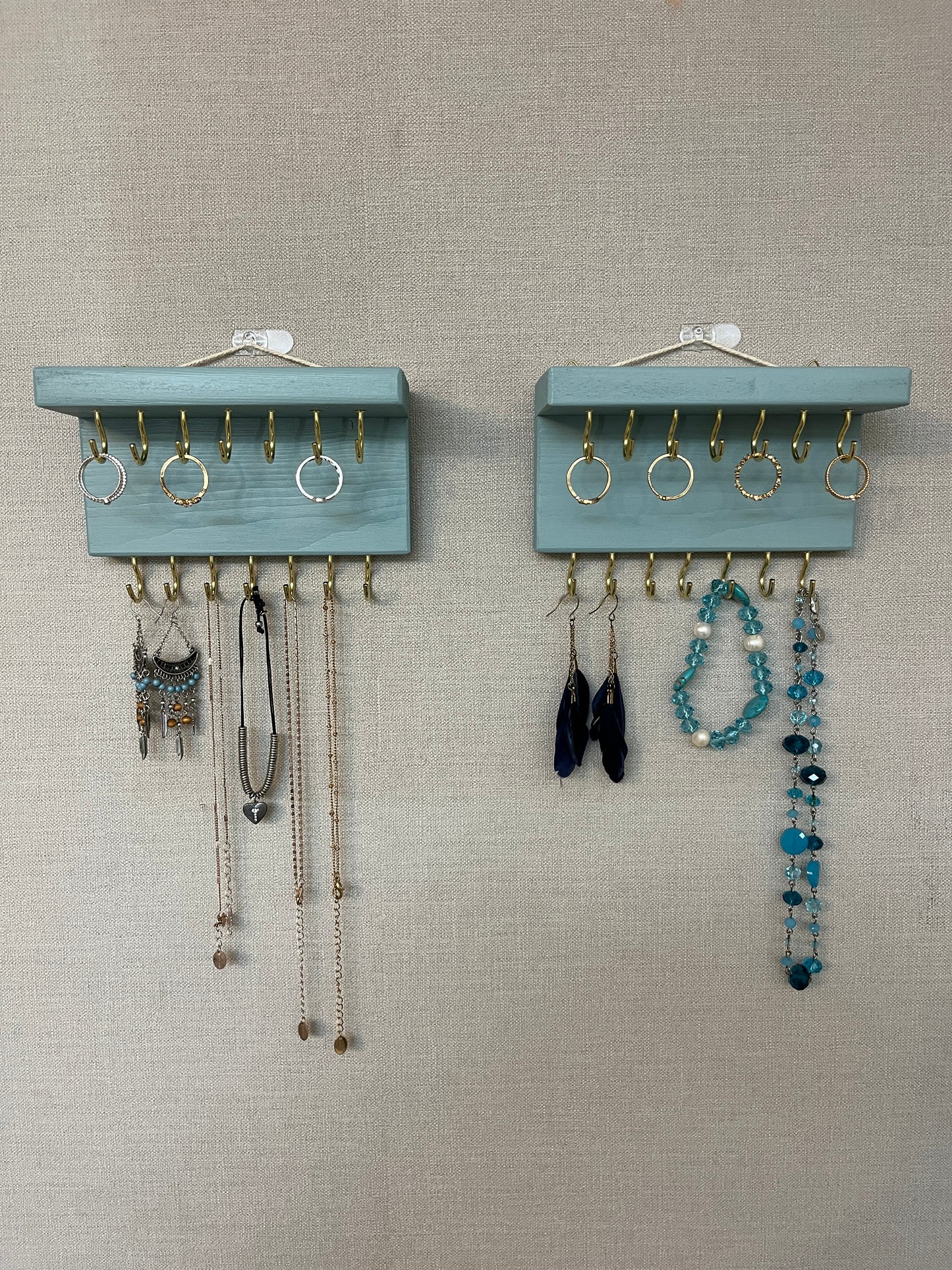 Painted Twin Hook Wall Mountable Jewellery Holder |  Organiser With Shelf | Earring Holder | Necklace Storage