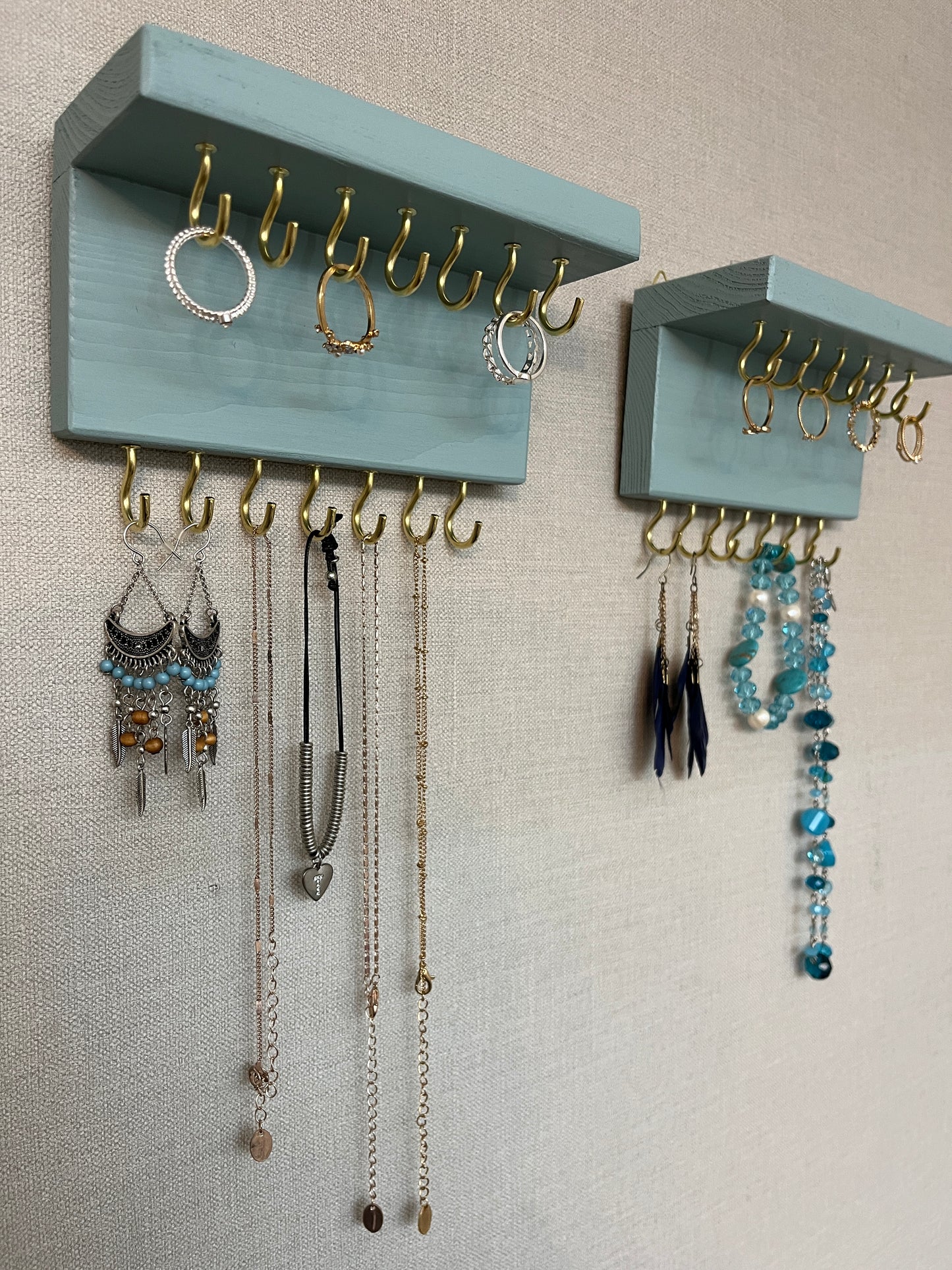 Painted Twin Hook Wall Mountable Jewellery Holder |  Organiser With Shelf | Earring Holder | Necklace Storage