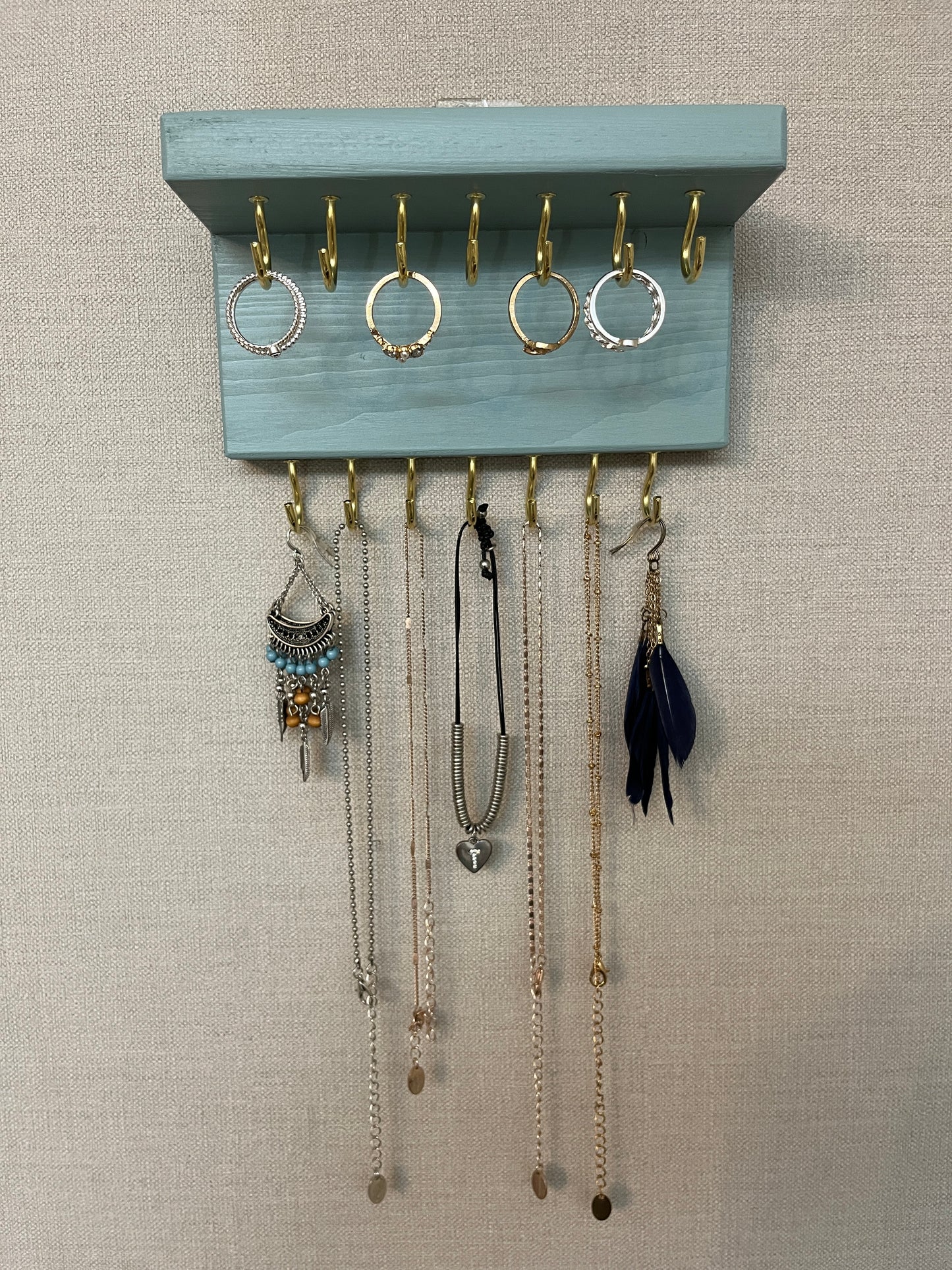 Painted Hook Wall Mountable Jewellery Holder |  Organiser With Shelf | Earring Holder | Necklace Storage