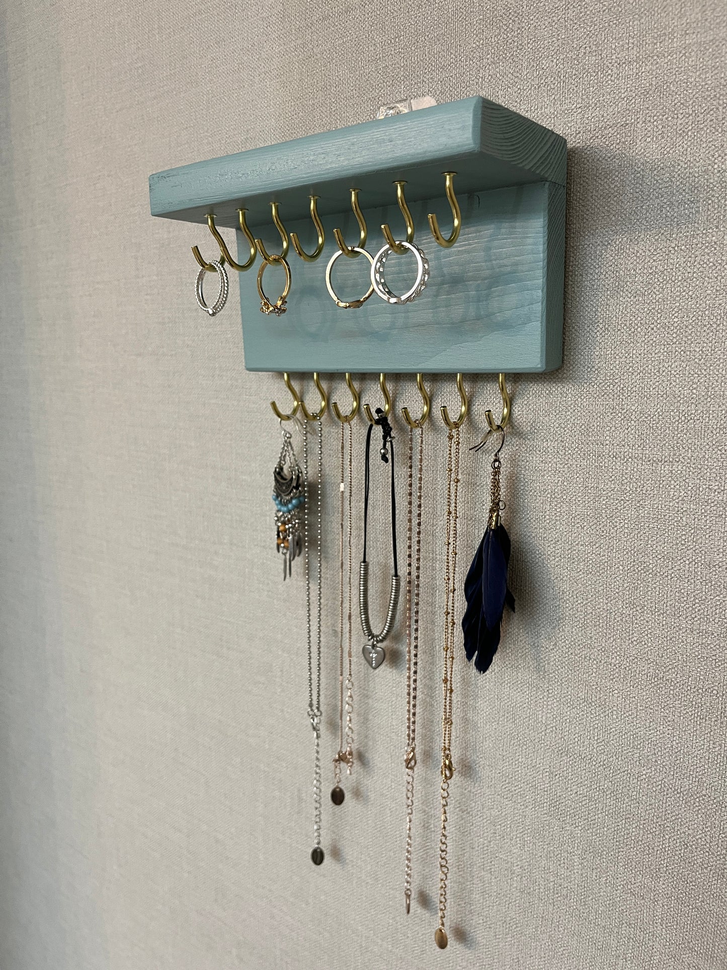 Painted Hook Wall Mountable Jewellery Holder |  Organiser With Shelf | Earring Holder | Necklace Storage