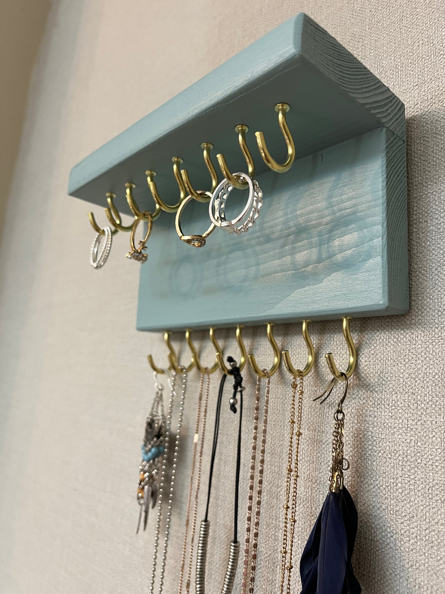 Painted Hook Wall Mountable Jewellery Holder |  Organiser With Shelf | Earring Holder | Necklace Storage