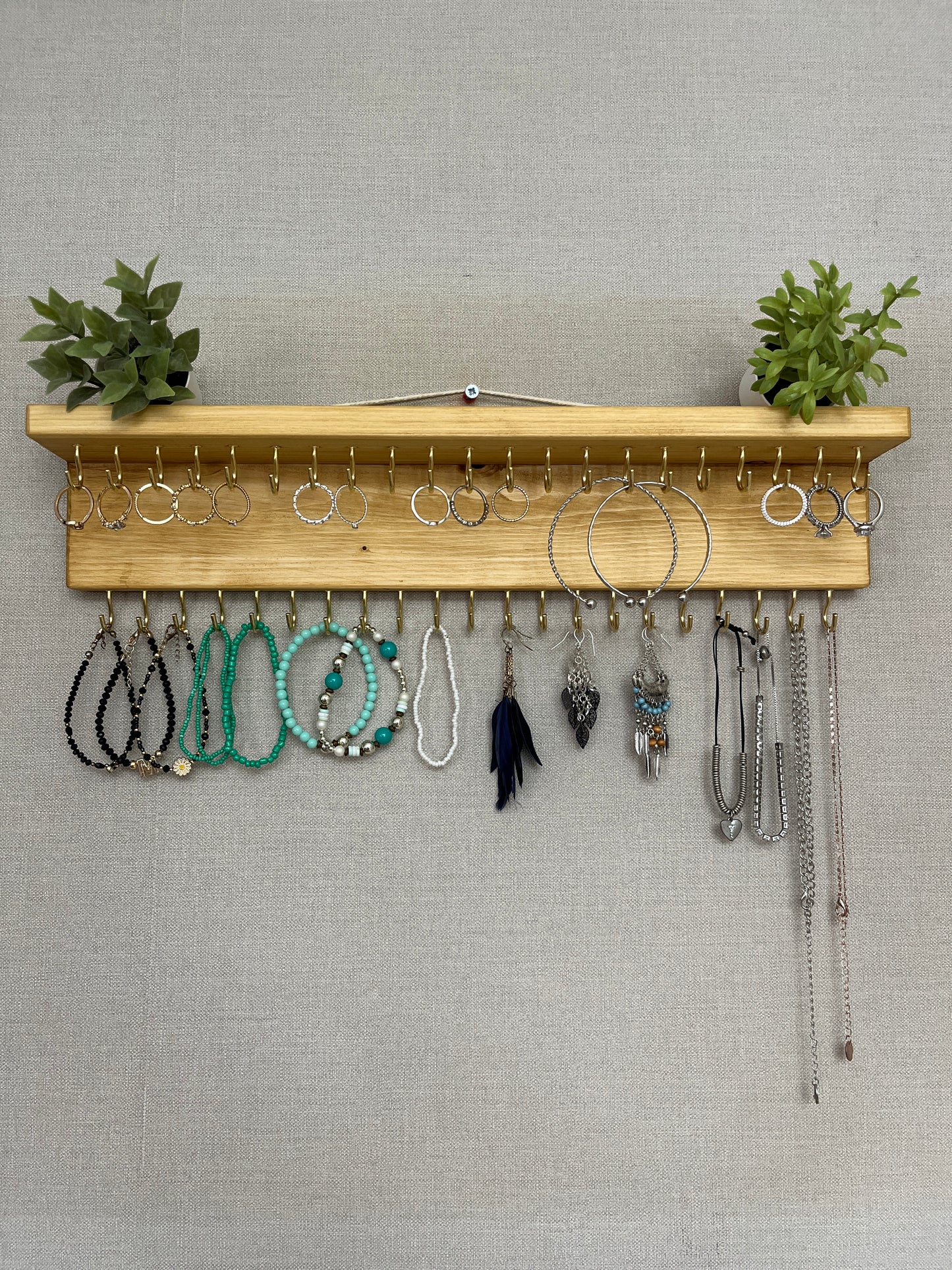Large Double Row Jewellery Organiser | Necklace Storage With Shelf | Earring Holder