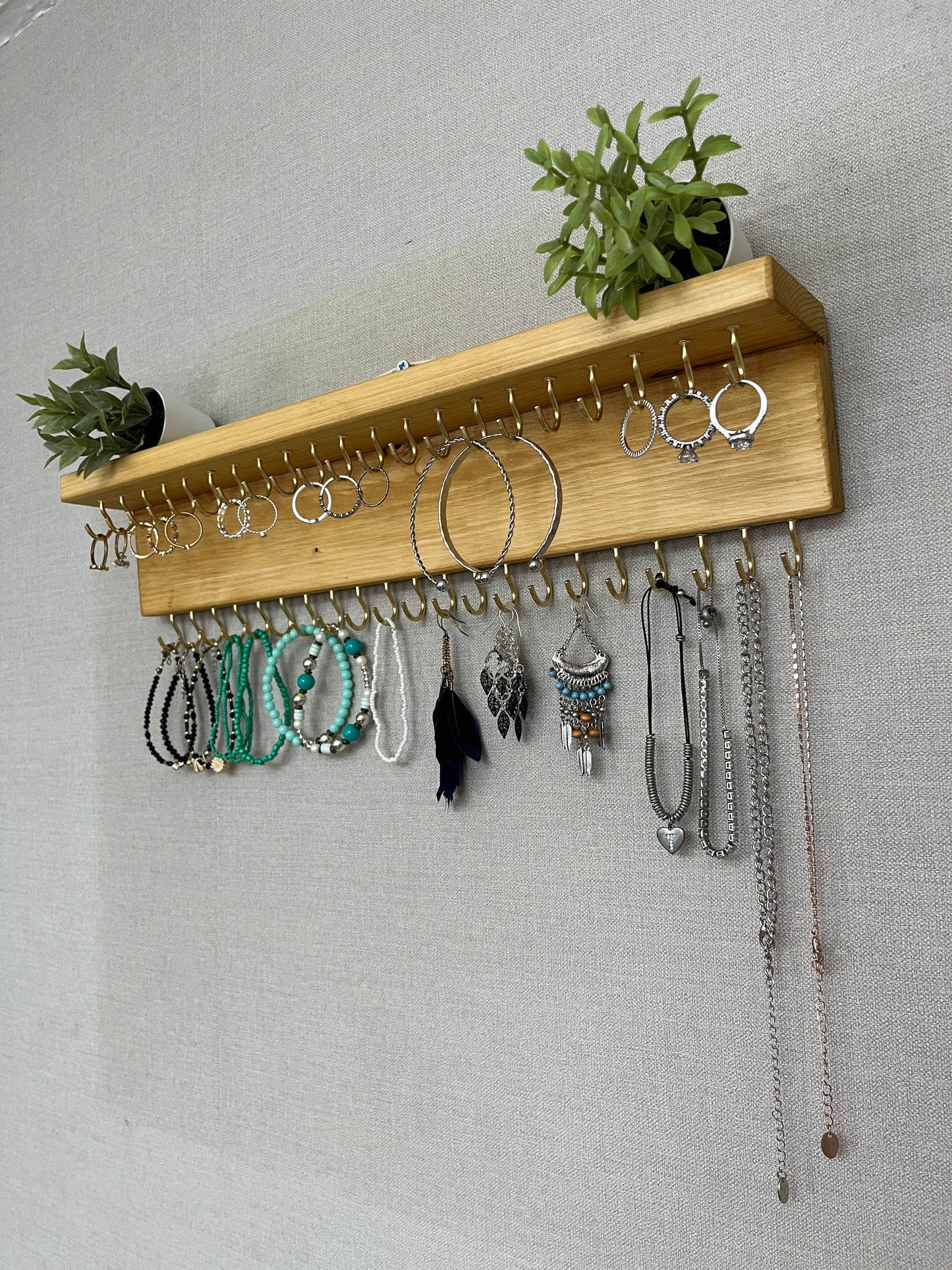 Large Double Row Jewellery Organiser | Necklace Storage With Shelf | Earring Holder