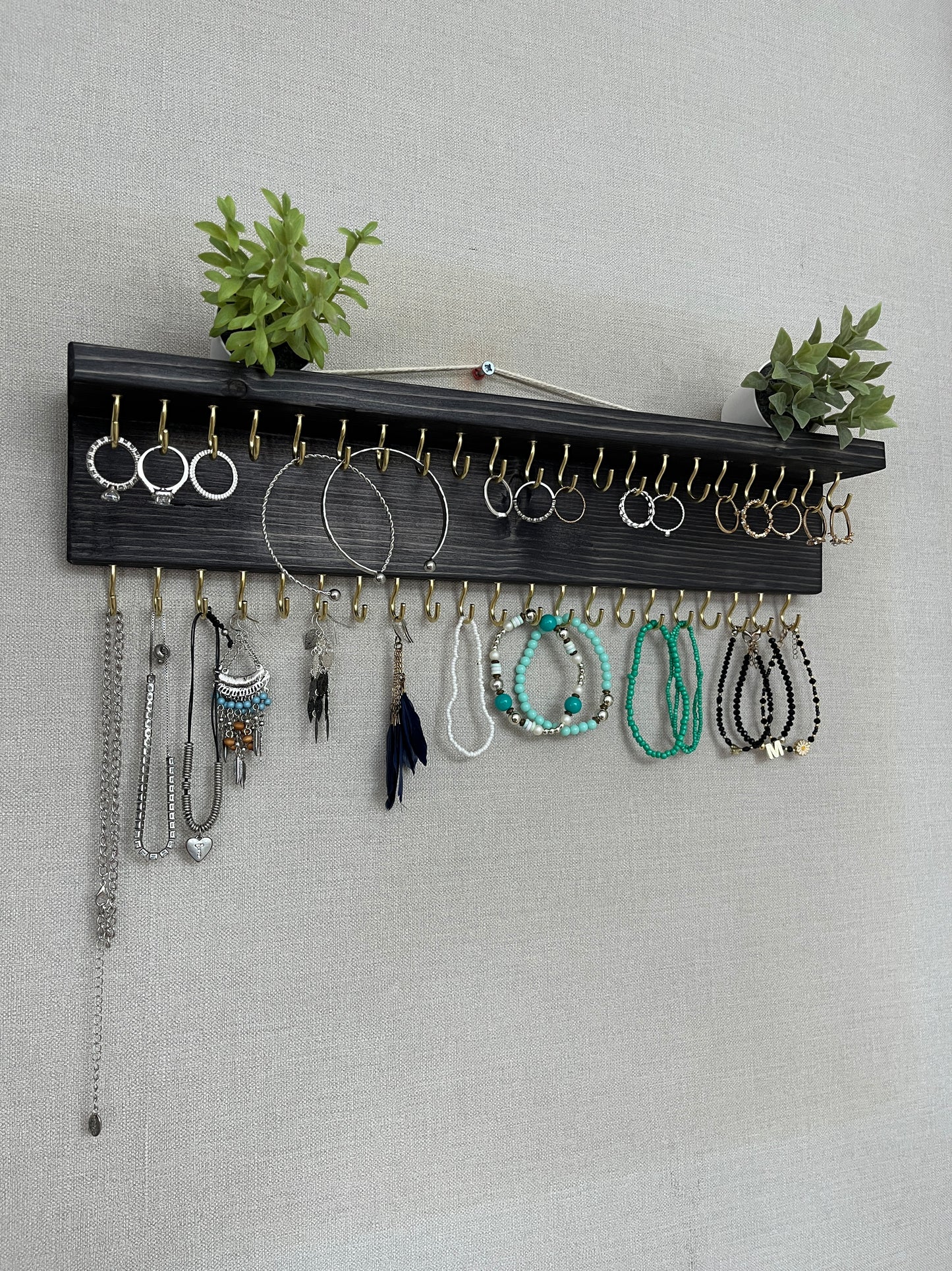 Large Double Row Jewellery Organiser | Necklace Storage With Shelf | Earring Holder
