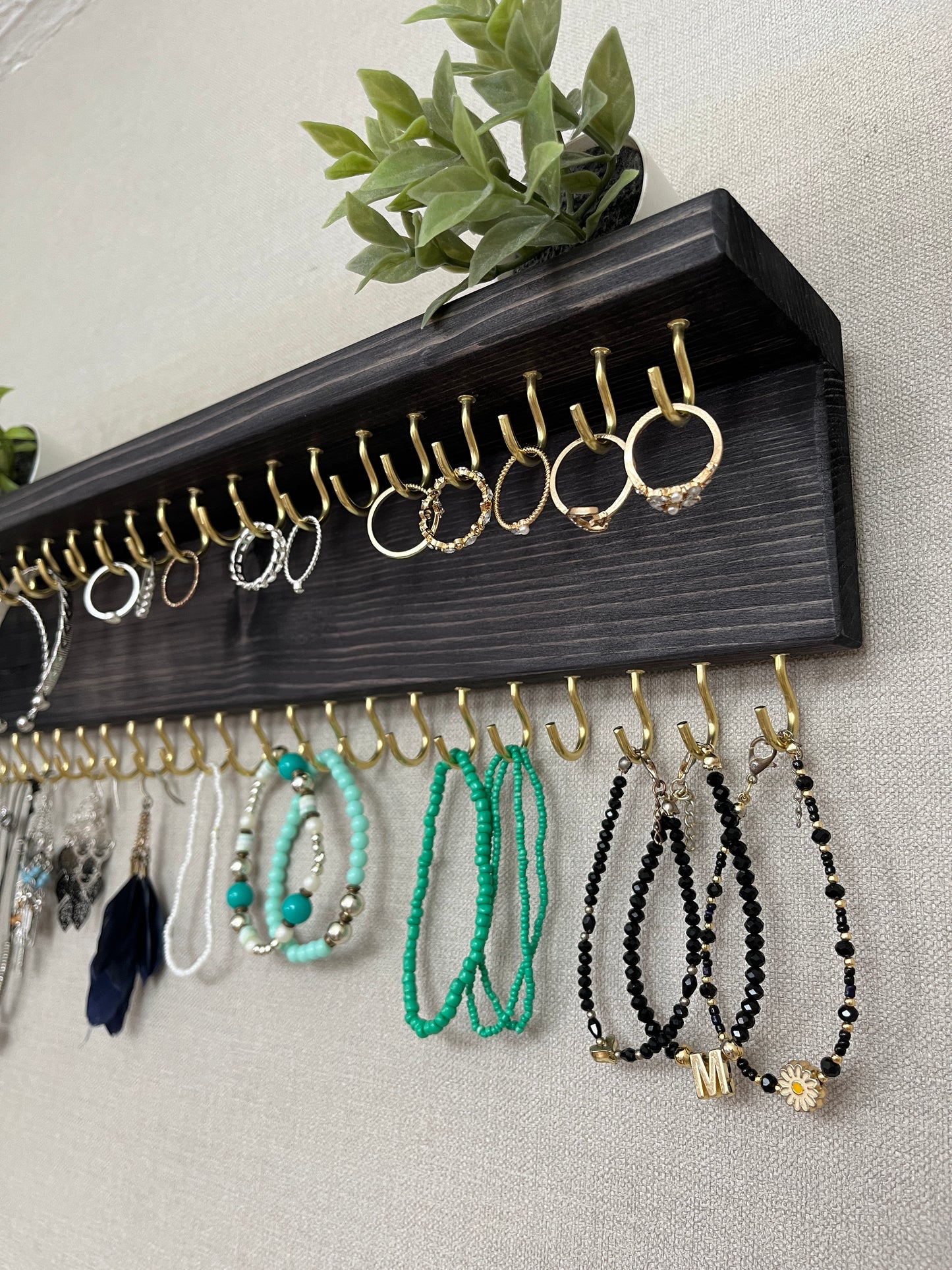 Large Double Row Jewellery Organiser | Necklace Storage With Shelf | Earring Holder