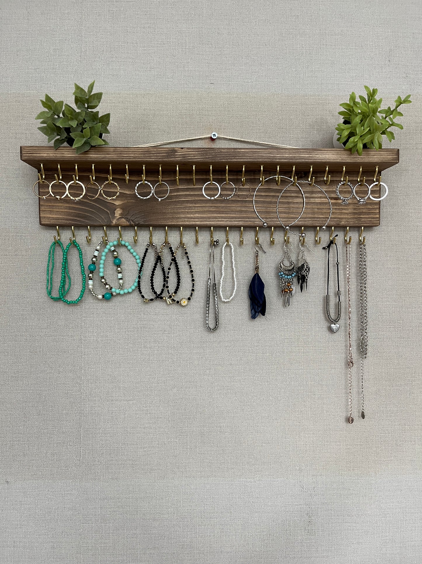 Large Double Row Jewellery Organiser | Necklace Storage With Shelf | Earring Holder