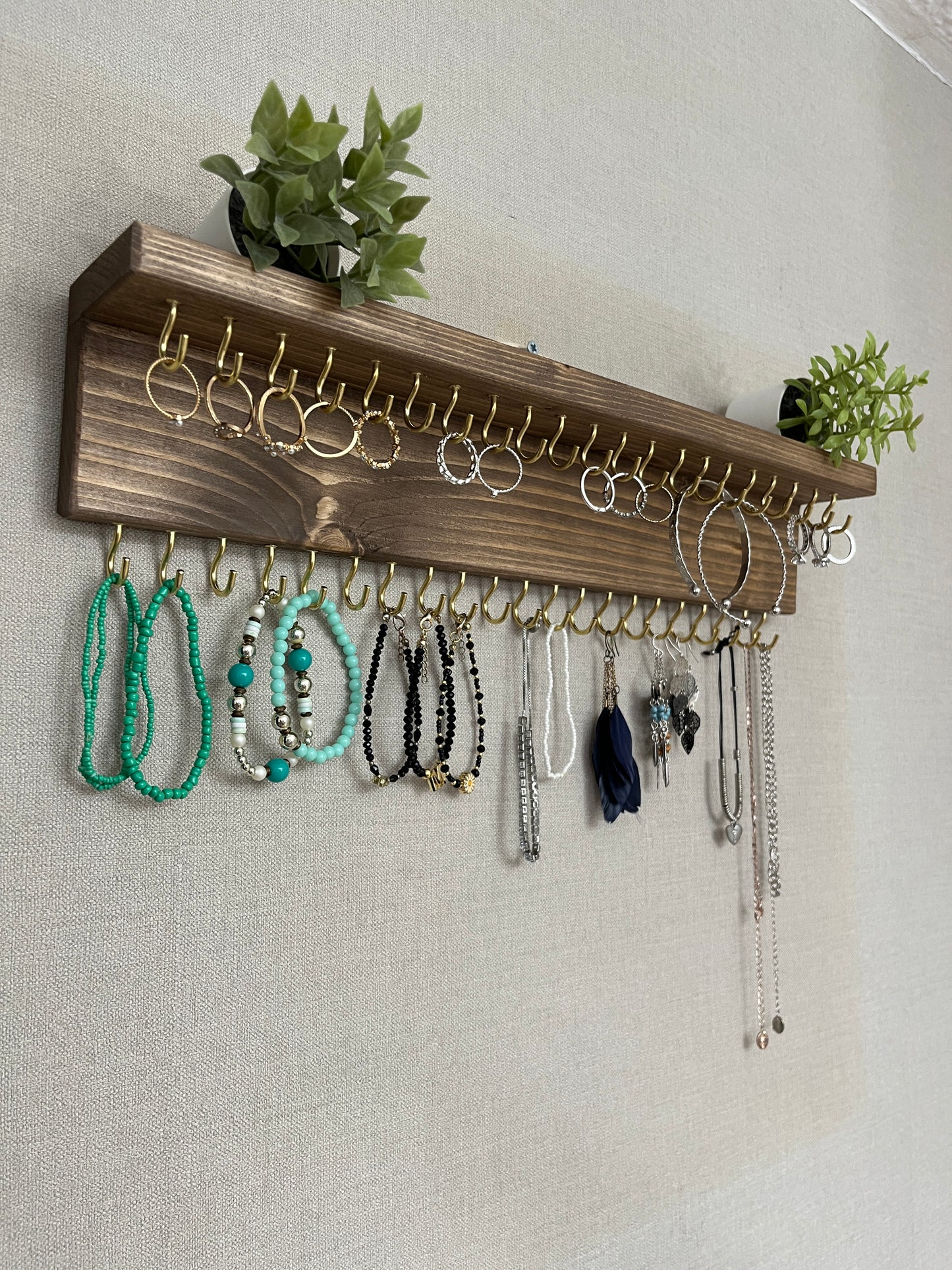Large Double Row Jewellery Organiser | Necklace Storage With Shelf | Earring Holder
