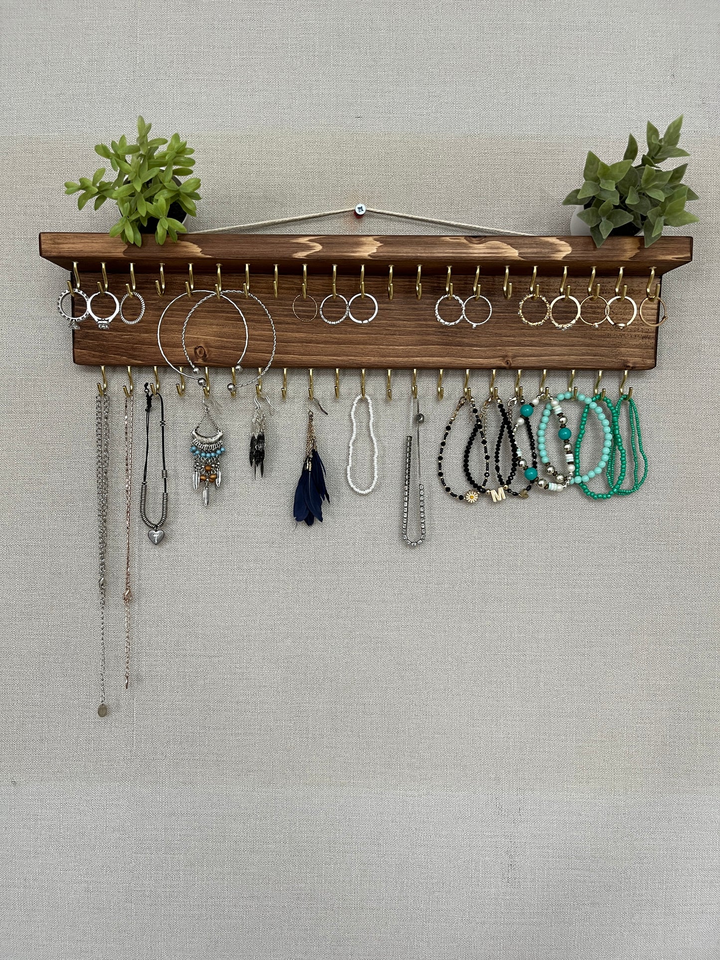 Large Double Row Jewellery Organiser | Necklace Storage With Shelf | Earring Holder