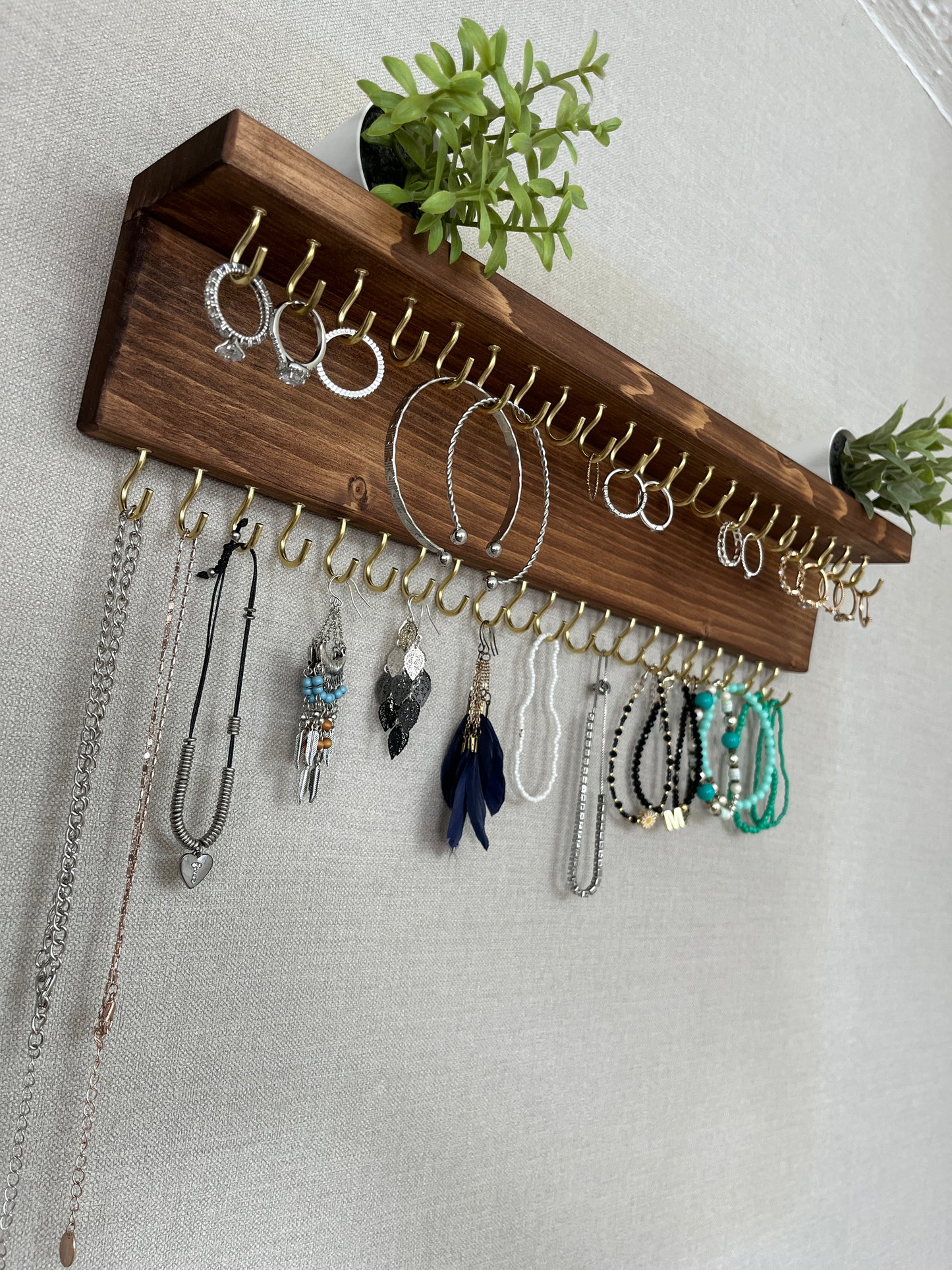 Large Double Row Jewellery Organiser | Necklace Storage With Shelf | Earring Holder