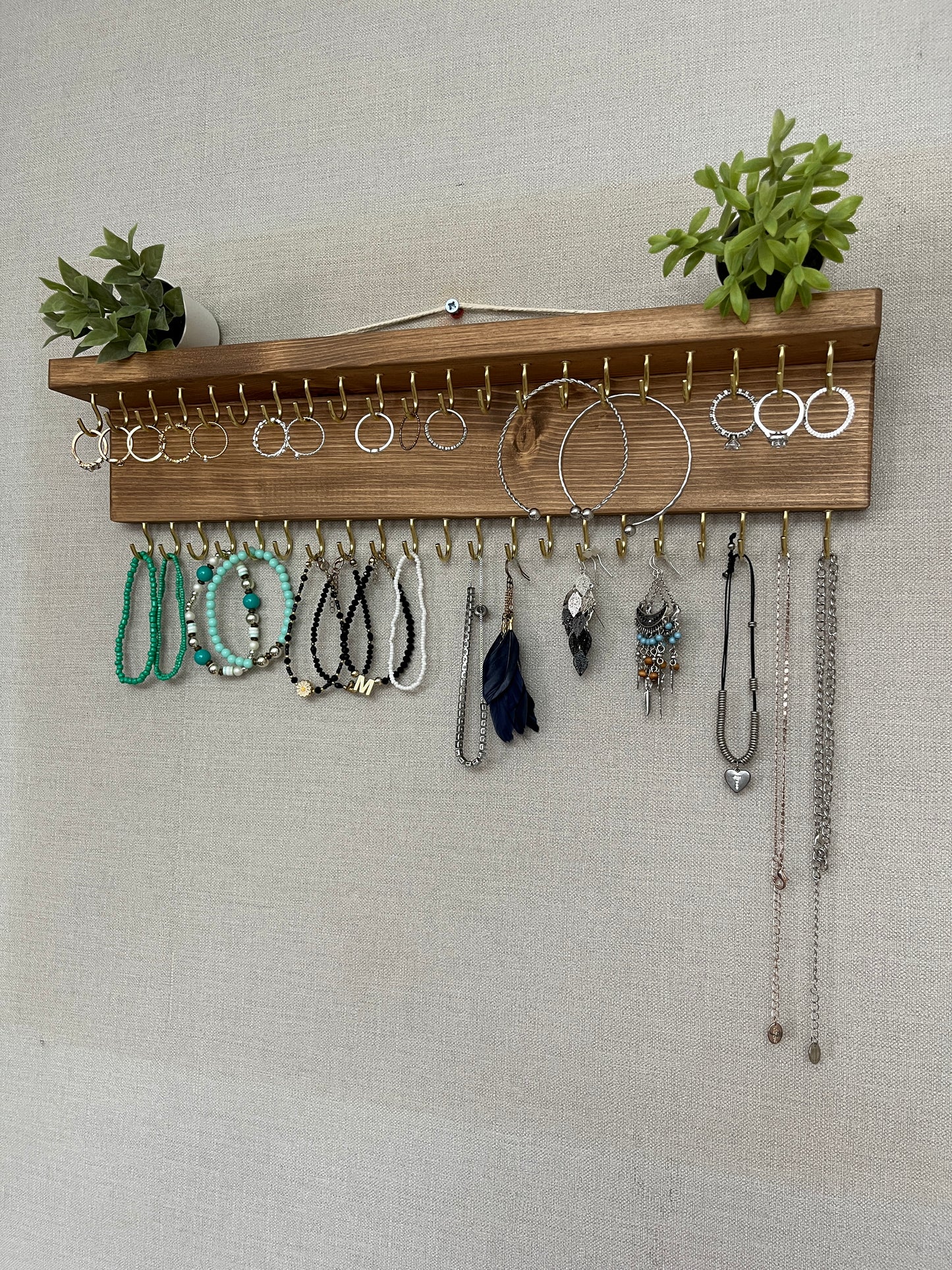 Large Double Row Jewellery Organiser | Necklace Storage With Shelf | Earring Holder