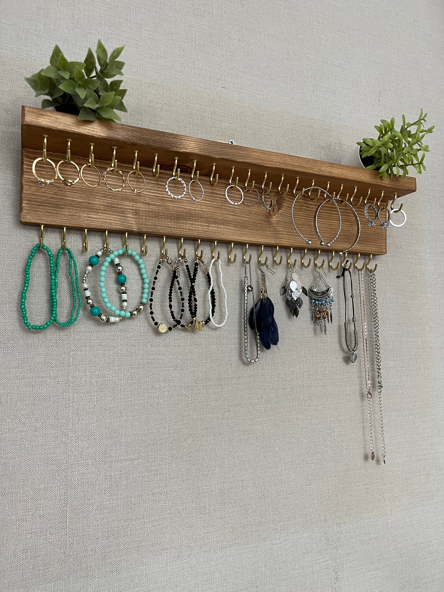 Large Double Row Jewellery Organiser | Necklace Storage With Shelf | Earring Holder