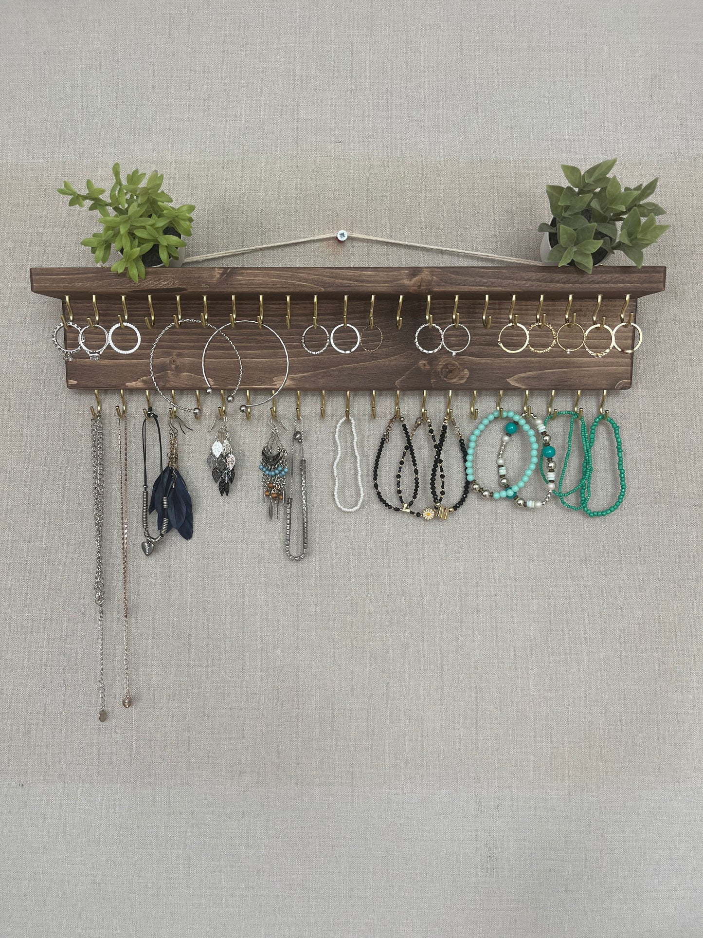Large Double Row Jewellery Organiser | Necklace Storage With Shelf | Earring Holder