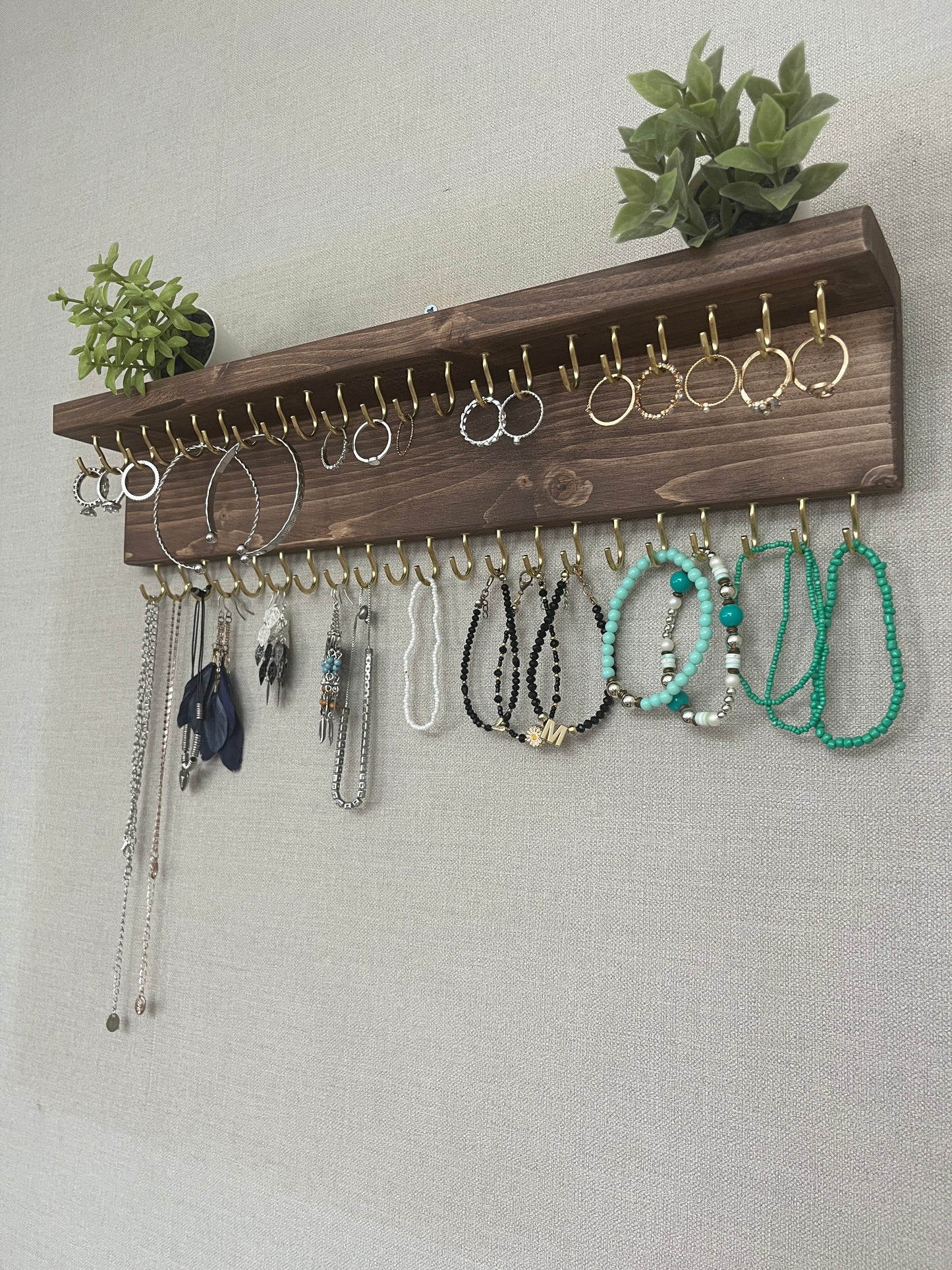 Large Double Row Jewellery Organiser | Necklace Storage With Shelf | Earring Holder