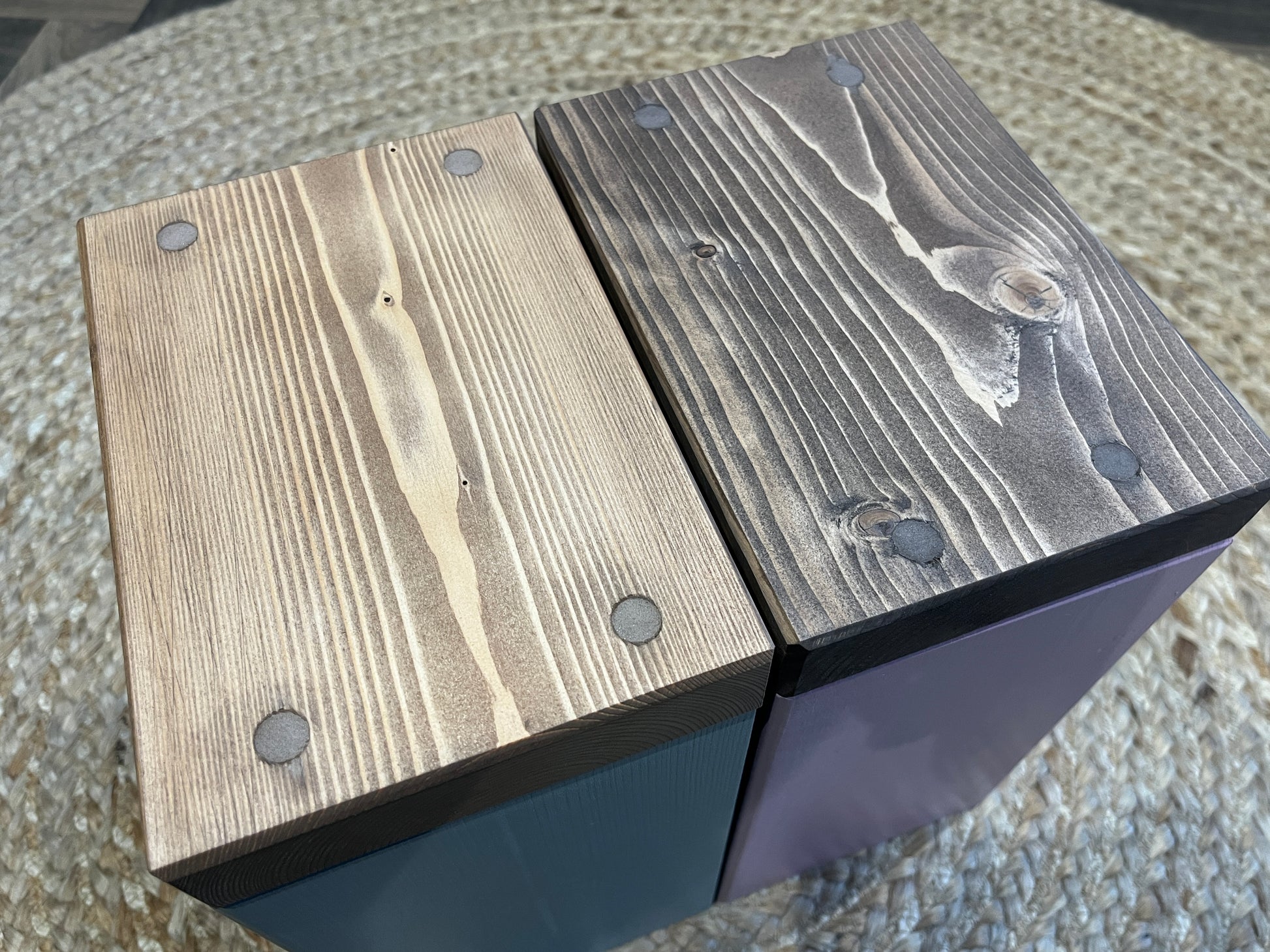 Handmade Mini Side Table crafted from handpicked timber, ideal for cozy corners or snug living areas. Features a top surface for showcasing plants or candles and a low shelf for clutter-free storage. Handmade to order with a durable finish. Customizable with two-tone effect and Farrow and Ball colors. Dimensions: H: 29.5cm, W: 20cm, D: 14cm, Height between shelf and top: 18cm