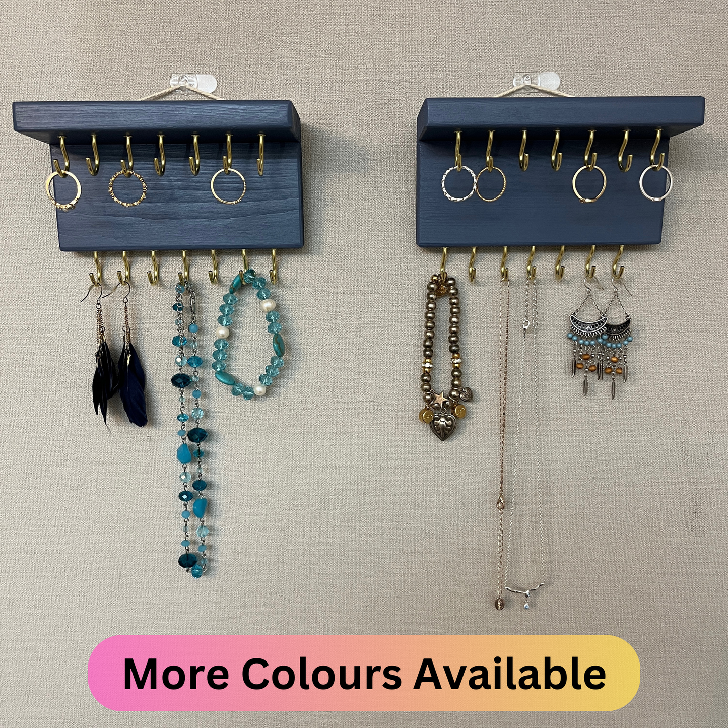 Painted Twin Hook Wall Mountable Jewellery Holder |  Organiser With Shelf | Earring Holder | Necklace Storage
