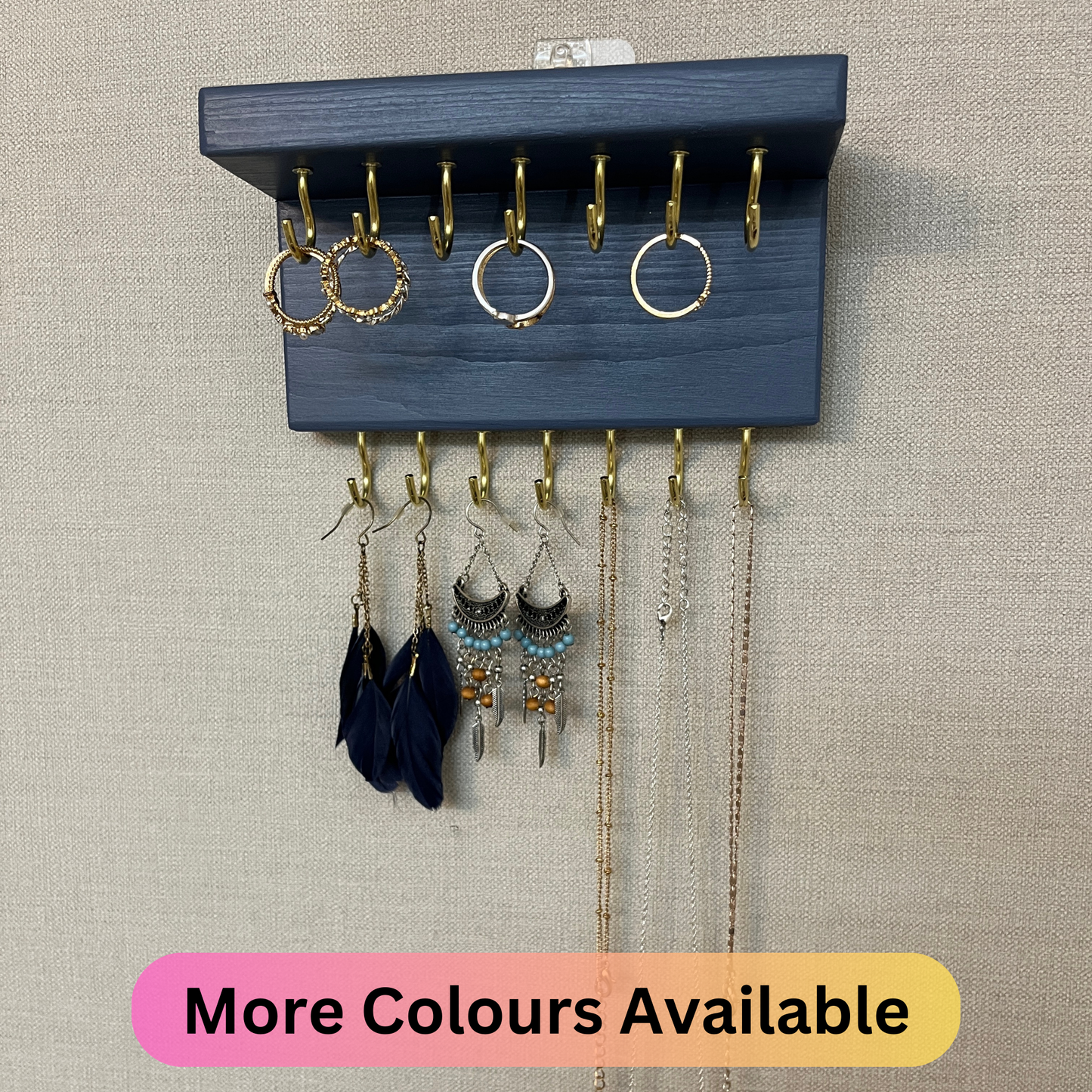 Painted Hook Wall Mountable Jewellery Holder |  Organiser With Shelf | Earring Holder | Necklace Storage