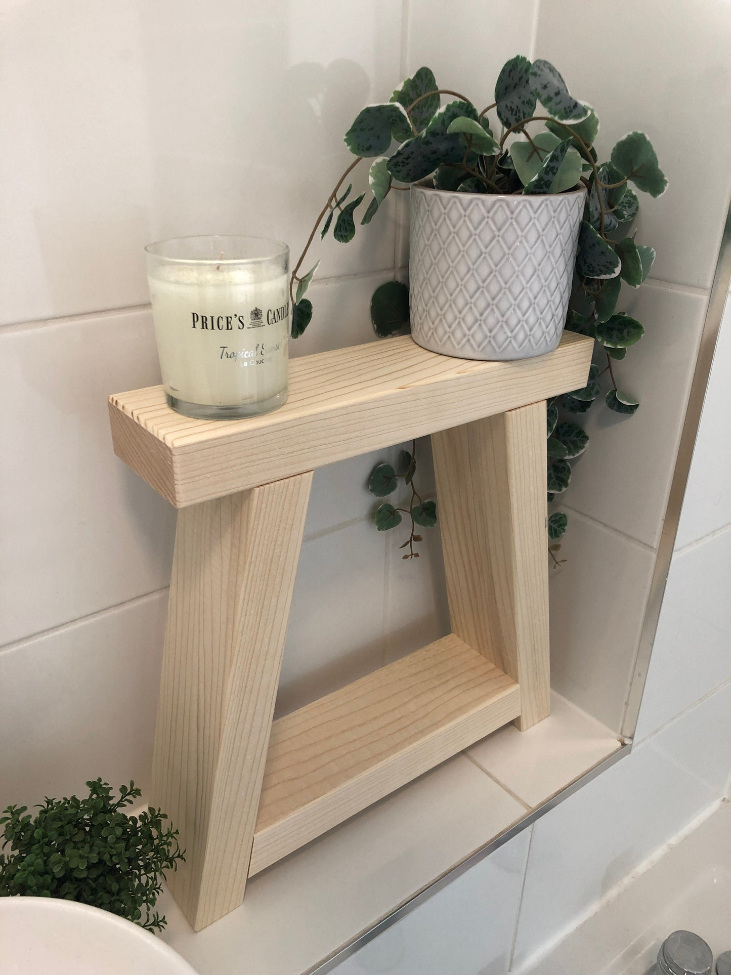 Slim Rustic Wooden Display Stand | Bathroom Tidy