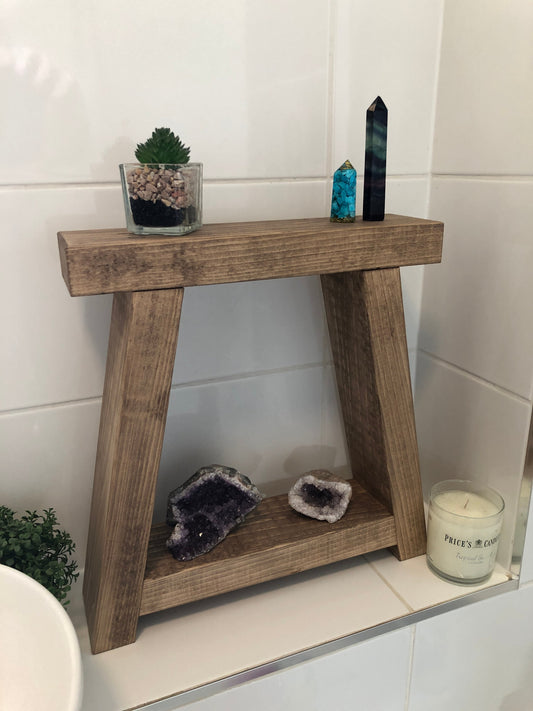 Slim Rustic Wooden Display Stand | Bathroom Tidy